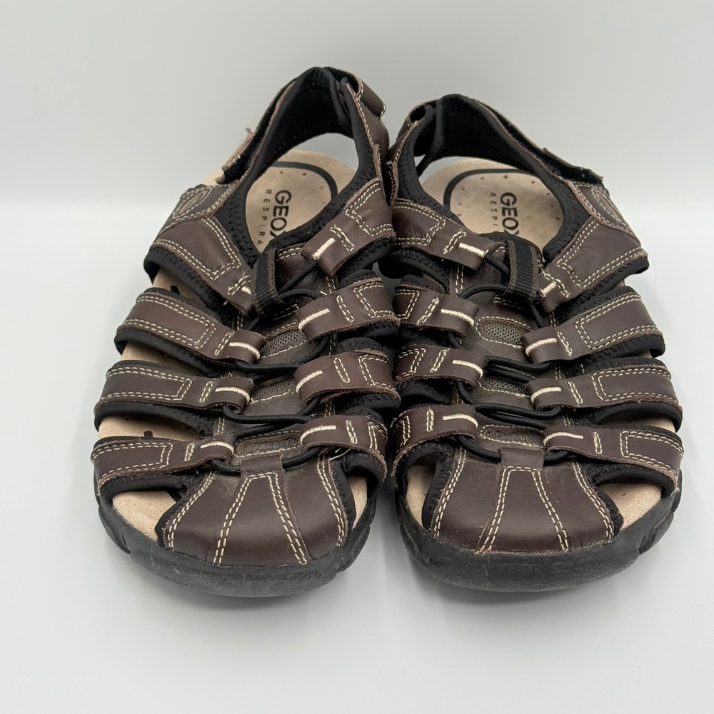 Geox Respira Mens Brown Leather Fisherman‎ Sandals US 8 EUR 41 Bungee Strap - Picture 2 of 8